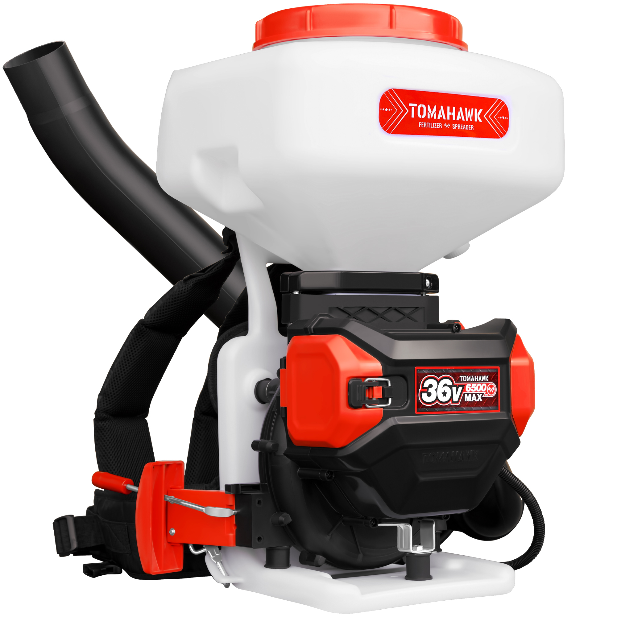 Tomahawk Backpack Battery-Powered Fertilizer Spreader and Leaf Blower Combo - 5-Gallon Capacity, Adjustable Spread Width, Model# eTGS30